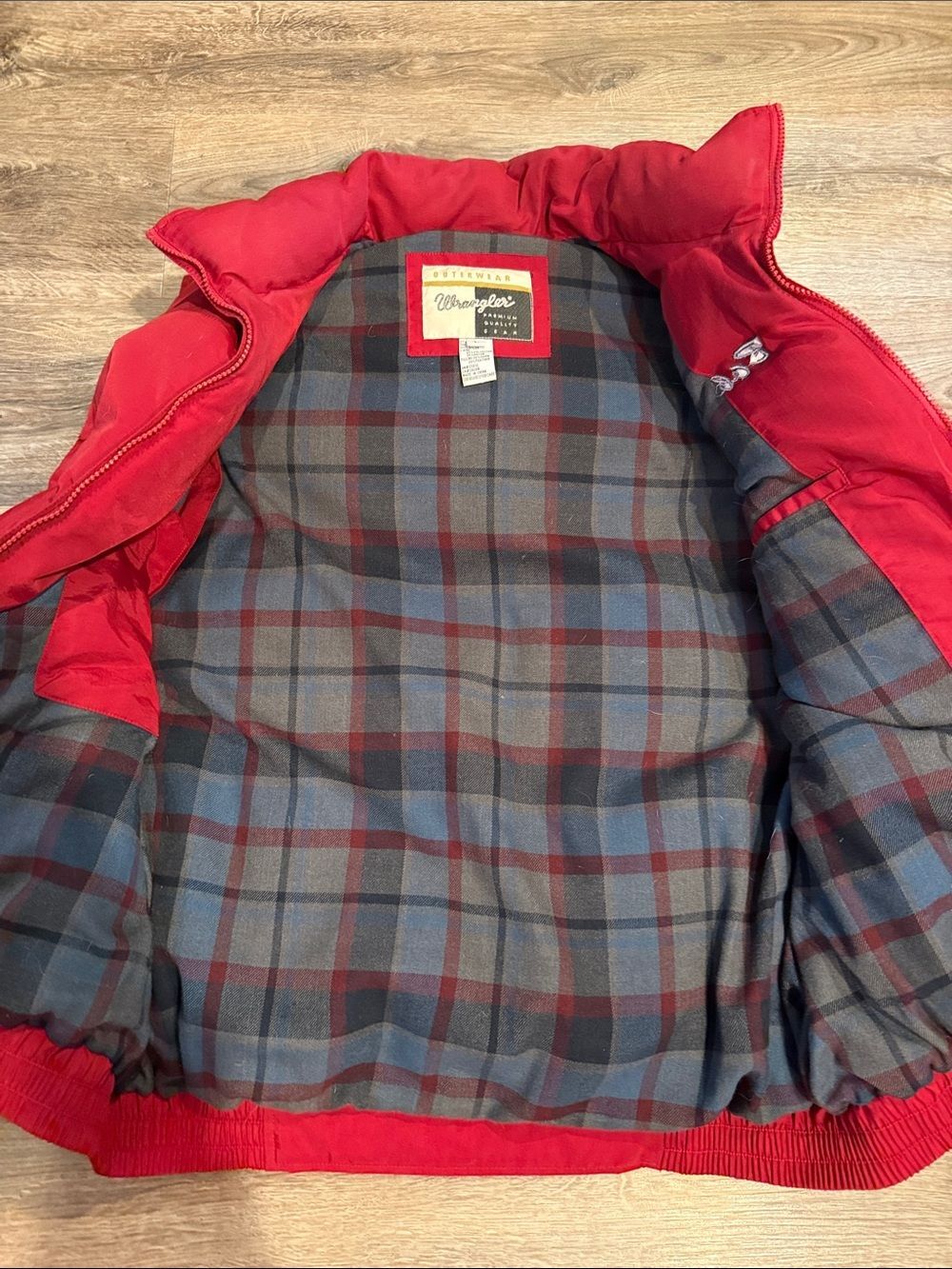 Wrangler Outerwear Men's Puffer‎ Vest Red Flannel Down Cowboy Full Zip Size L - Picture 5 of 7